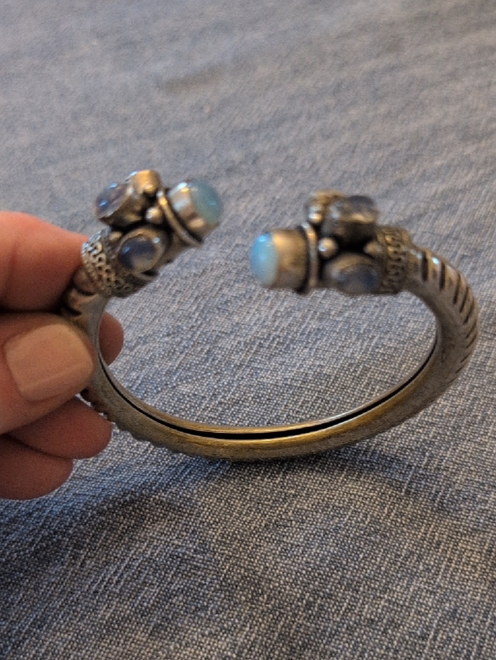 Silver Open Cuff Bracelet with Pale Blue Gemstones - Picture 5 of 8